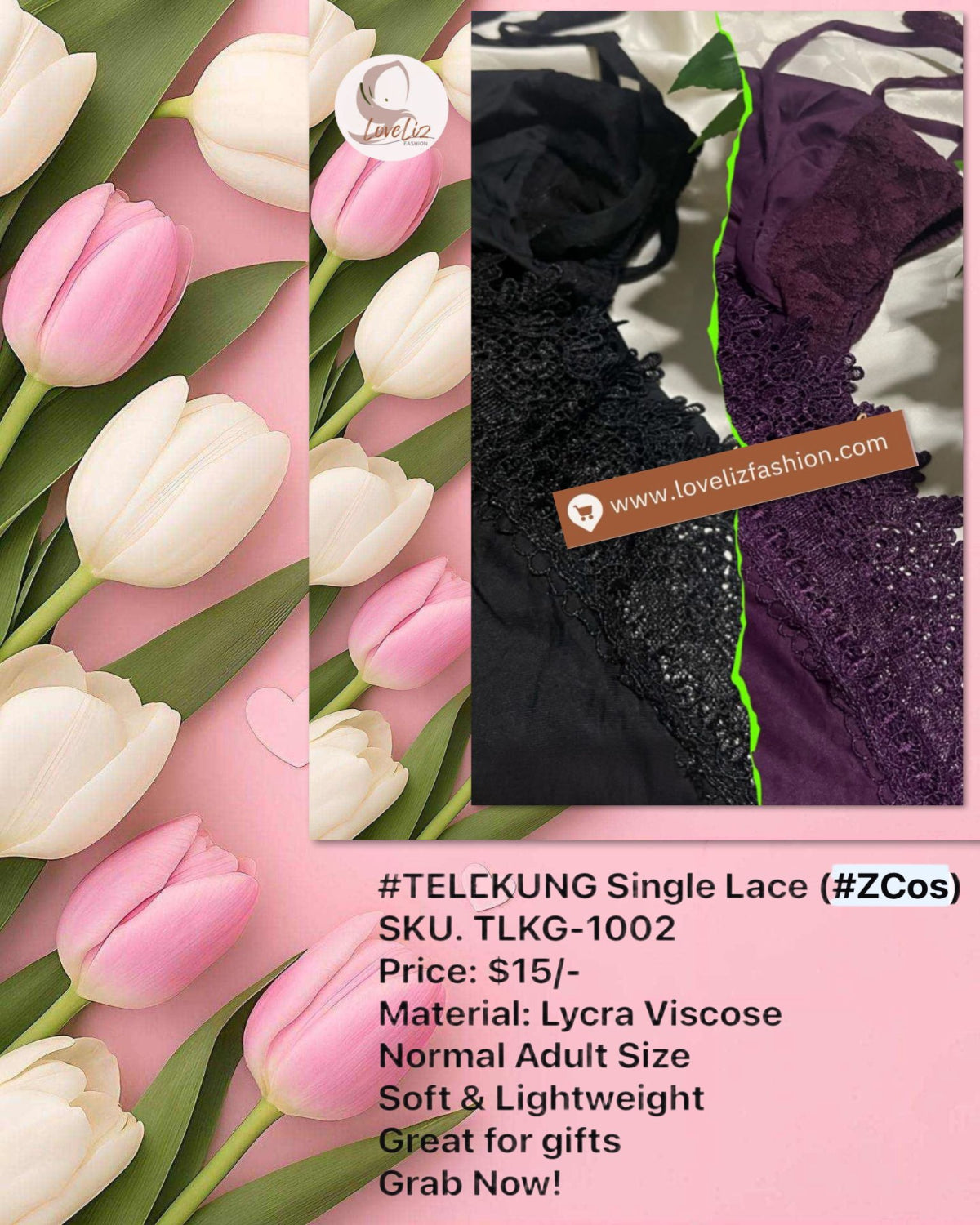 LoveLiz Fashion Single Lace Telekung (TLKG- 1002) (#ZC) – Feel the Connection! Comfort for Your Spiritual Journey