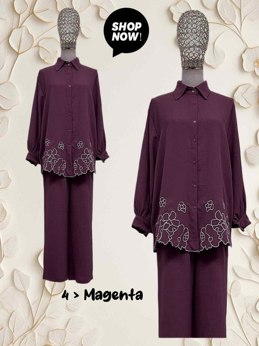 Top Blouse with Lower Embroidery (#P612.KNG) in Magenta Model 4