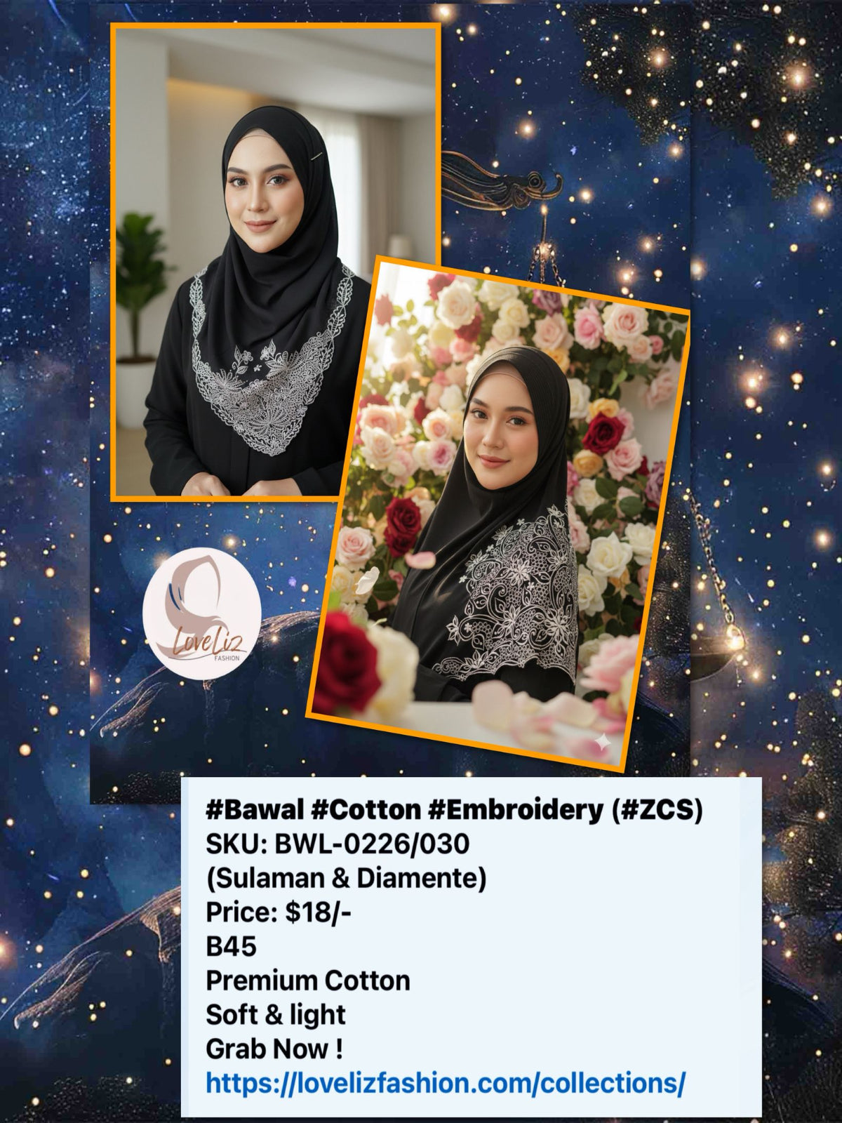 Premium Cotton Bawal with Sulaman Embroidery & Diamante (BWL_0226/030)
