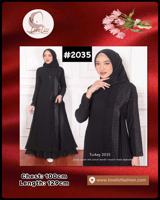 Exclusive Black Turkish Crepe Abaya with Geometric Embroidery (ABYA_0226/185-205) (SN: 2035- 2186)