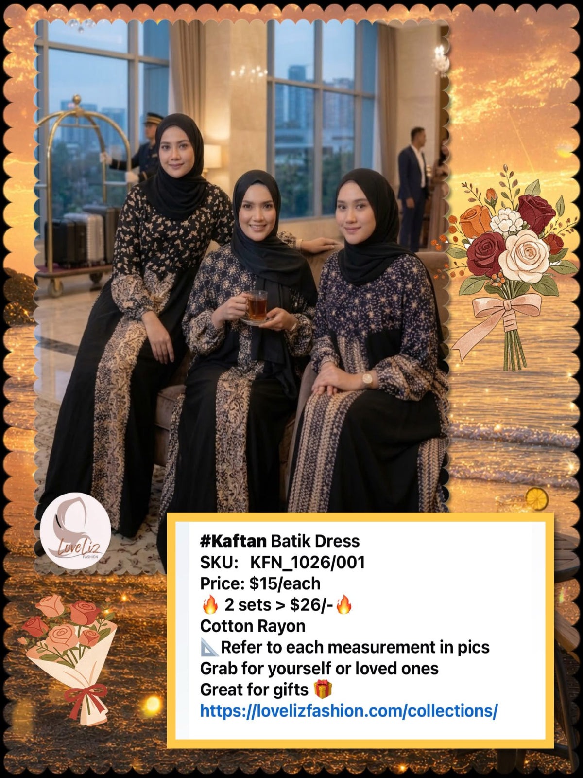 Kaftan Batik Dress (KFN_1026/001) (🔥 2 sets for $26/-)