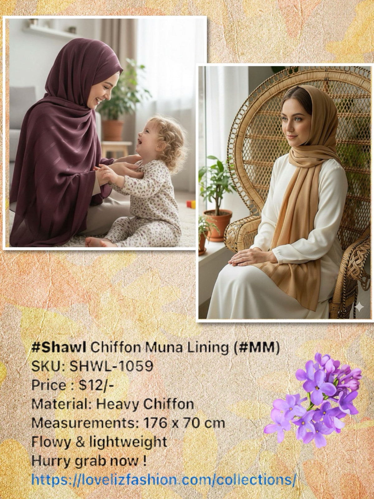 Shawl Chiffon Muna Lining (SHWL- 1059) (#MM)