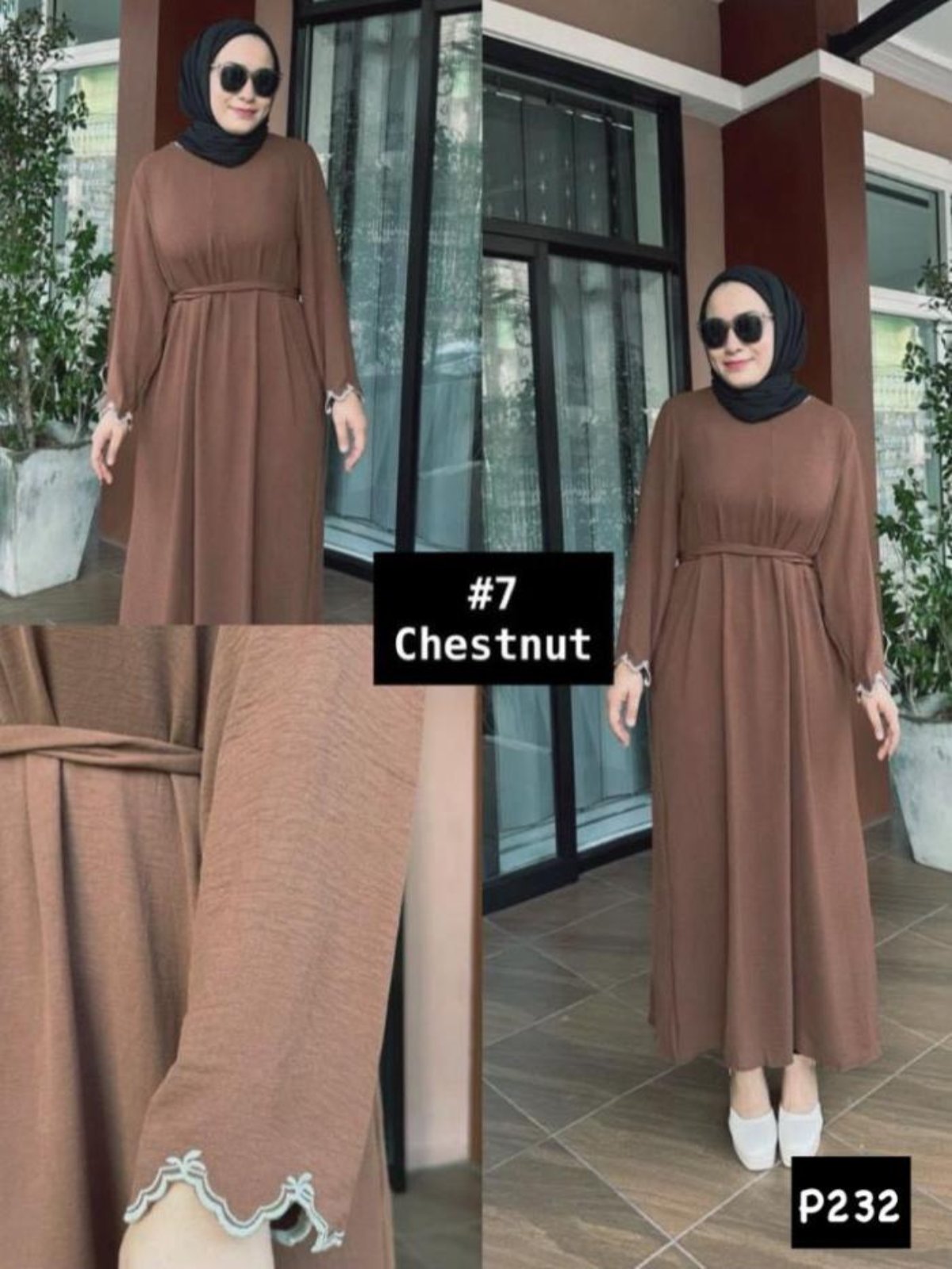 Long Dress Chestnut Hand Embroidery model 7 (#P232KNG) - Essentials in Woman's Wardrobe