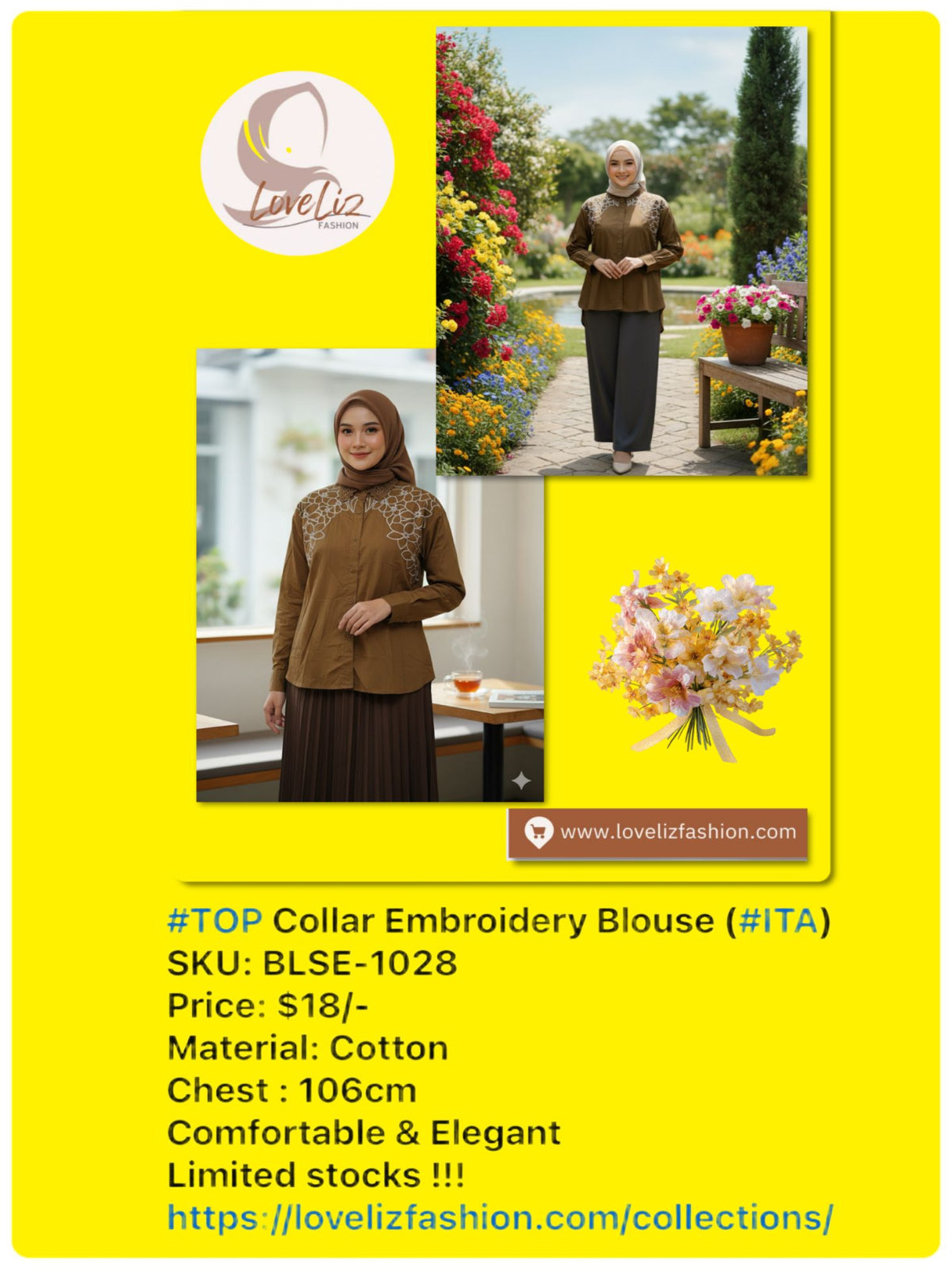 TOP Collar Embroidery Blouse (BLSE-1028) (#IDTA)