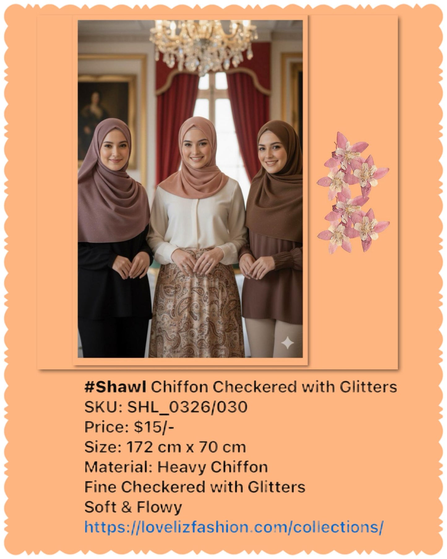 Shawl Chiffon Checked with Glitters (SHL_0326/030)